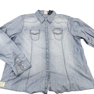 Vintage Harley-Davidson Shirt Womens 3W Blue Denim Embroidered Western Snap Top